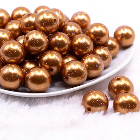 20mm Gold with Glitter Faux Pearl Bubblegum Beads
