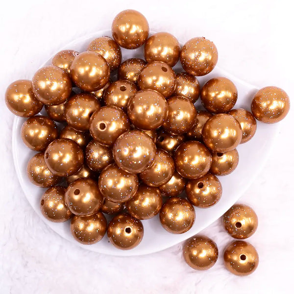 top view of a pile of 20mm Gold with Glitter Faux Pearl Bubblegum Beads