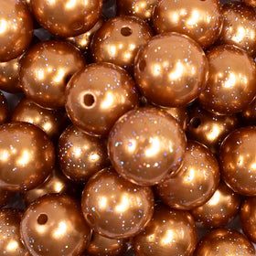 20mm Gold with Glitter Faux Pearl Bubblegum Beads