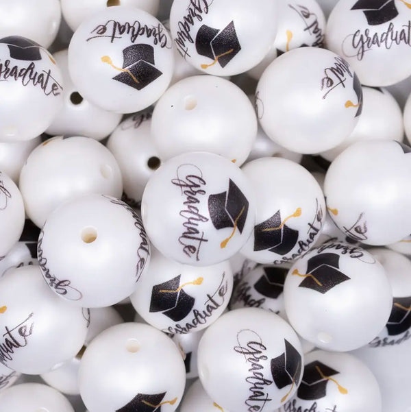 close up view of a pile of 20mm Graduate Print on White Matte Acrylic Bubblegum Beads