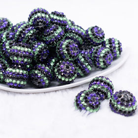 20mm Purple and Green Striped Rhinestone Bubblegum Beads
