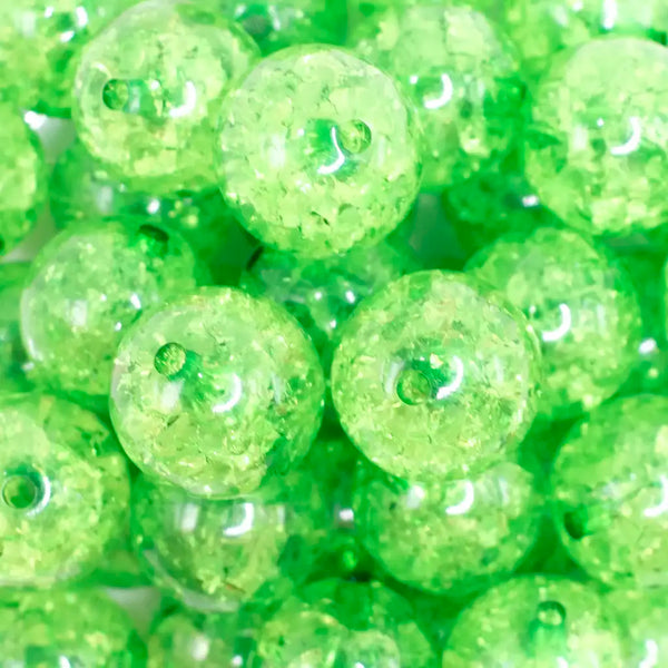close up view of a pile of 20mm Green Crackle Bubblegum Beads
