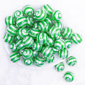 20mm Green Swirl on White Pearl Bubblegum Beads