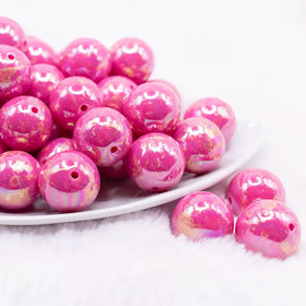 20MM Hot Pink with Gold Foil Splatter AB Bubblegum Beads