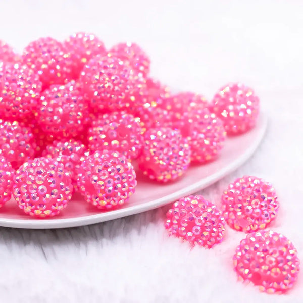 front view of a  pile of 20mm Bright Pink Rhinestone AB Bubblegum Beads