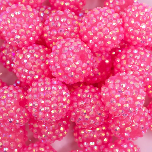 close up view of a  pile of 20mm Bright Pink Rhinestone AB Bubblegum Beads