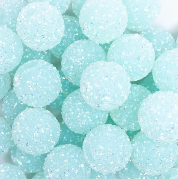 close up view of a pile of 20mm Ice Blue Sugar Rhinestone Bubblegum Bead
