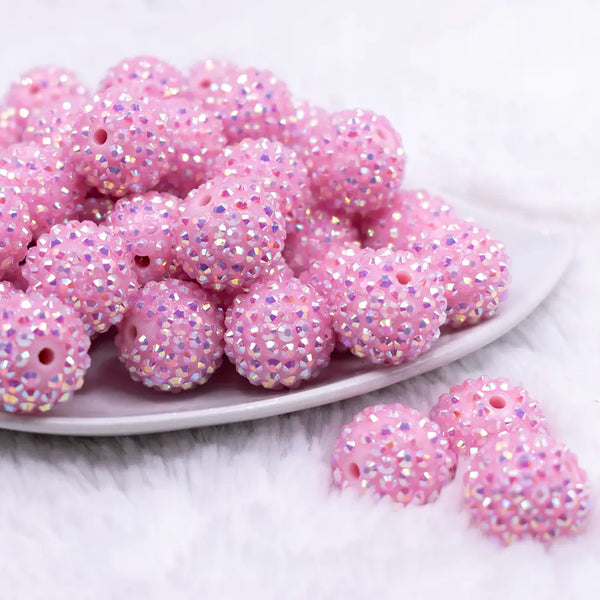 front view of a pile of 20mm Light Pink Rhinestone AB Bubblegum Beads
