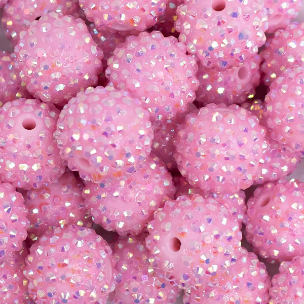 close up view of a pile of 20mm Light Pink Rhinestone AB Bubblegum Beads