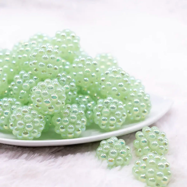 front view of a pile of 20mm Lime Green Berry Rhinestone Bubblegum Beads