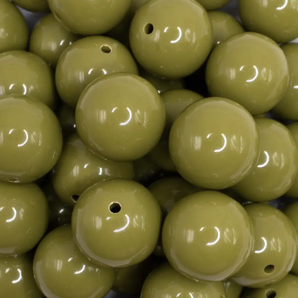 close up view of a pile of 20mm Moss Green Solid Acrylic Bubblegum Beads