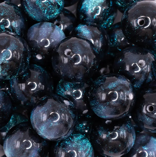 close up view of a pile of 20mm Navy Blue Opalescence Bubblegum Bead