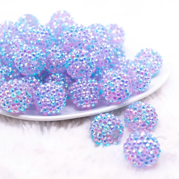 front view of a pile of 20mm Jelly Pastel Confetti Rhinestone AB Bubblegum Beads