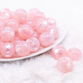 20mm Pink Heart Glitter Shimmer Bubblegum Bead
