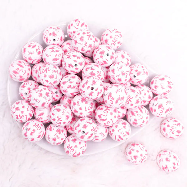 20mm Pink Love Print Acrylic Bubblegum Beads