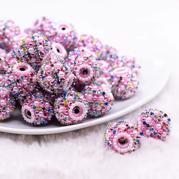 20mm Pink Resin Pearl Rhinestone Acrylic Bead | The BumbleBead Company