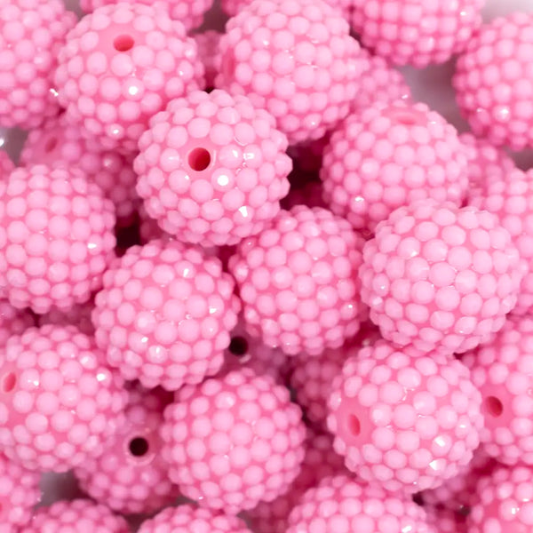 close up view of a pile of 20mm Pink on Pink Rhinestone Bubblegum Beads