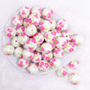 top view of a pile of 20mm Pink and Green Floral Print Bubblegum Beads