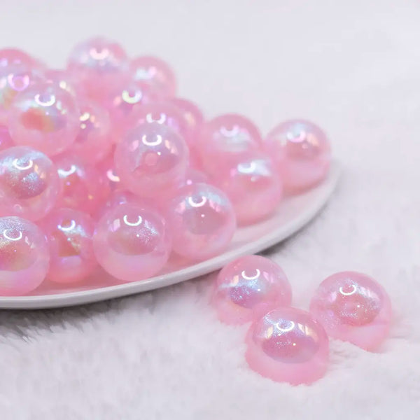 front view of a pile of 20mm Pink Opalescence Bubblegum Bead
