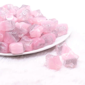 20mm Pink Opal Star Shaped Acrylic Beads