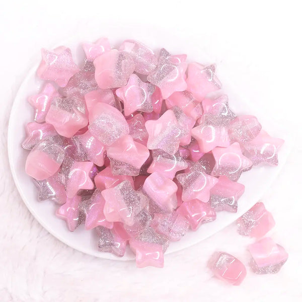 top view of a pile of 20mm Pink Opal Star Shaped Acrylic Beads