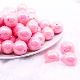 20MM Pink with Gold Foil Splatter AB Bubblegum Beads