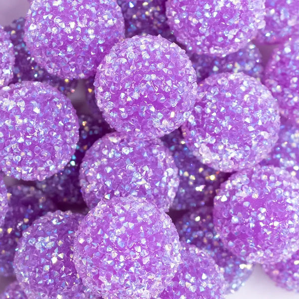 close up view of a pile of 20mm Purple Sugar Rhinestone Bubblegum Bead