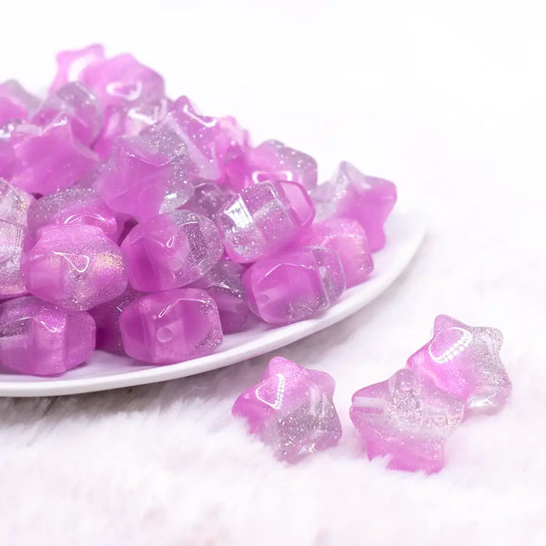 front view of a pile of 20mm Purple Opal Star Shaped Acrylic Beads