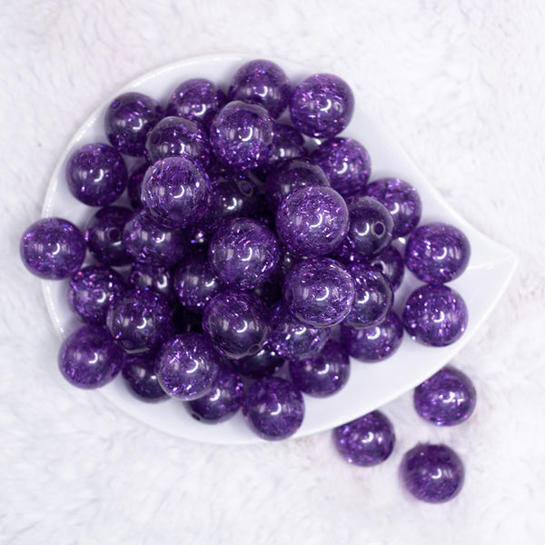 top view of a pile of 20mm Purple Glitter Tinsel Bubblegum Beads