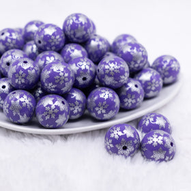 20mm Purple with Silver Snowflake Print Bubblegum Beads