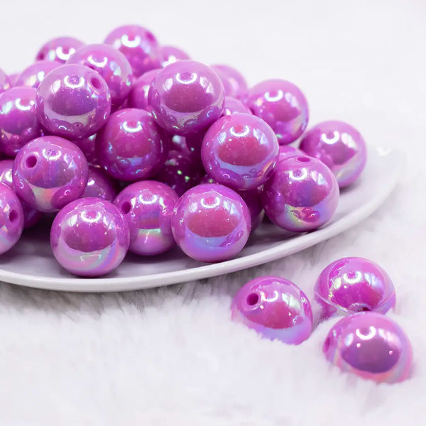 front view of a pile of 20MM Purpureus Purple AB Solid Chunky Bubblegum Beads