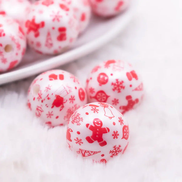 Macro view of a pile of 20mm Gingerbread Man Printed Christmas Acrylic Bubblegum Beads