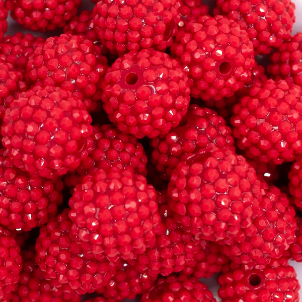 close up view of a pile of 20mm Red on Red Rhinestone Bubblegum Beads