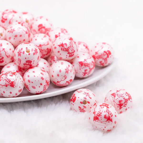 front view of a pile of 20mm Snowman Printed Christmas Acrylic Bubblegum Beads