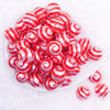 top view of a pile of 20mm Red Swirl on White Pearl Bubblegum Beads