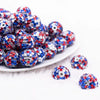 front view of a pile of 20mm Red, White And Blue Mirror Disco Faceted Bubblegum Beads