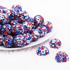 20mm Red, White And Blue Mirror Disco Faceted Bubblegum Beads