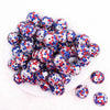 top view of a pile of 20mm Red, White And Blue Mirror Disco Faceted Bubblegum Beads