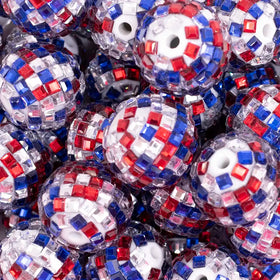 20mm Red, White And Blue Mirror Disco Faceted Bubblegum Beads