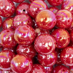 20MM Red with Gold Foil Splatter AB Bubblegum Beads