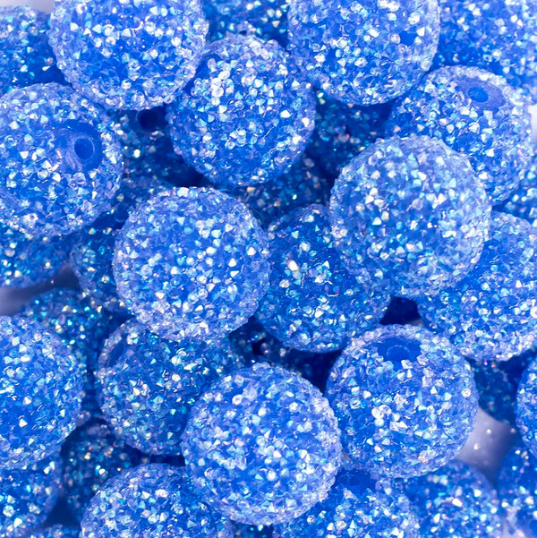 close up view of a pile of 20mm Royal Blue Sugar Rhinestone Bubblegum Bead