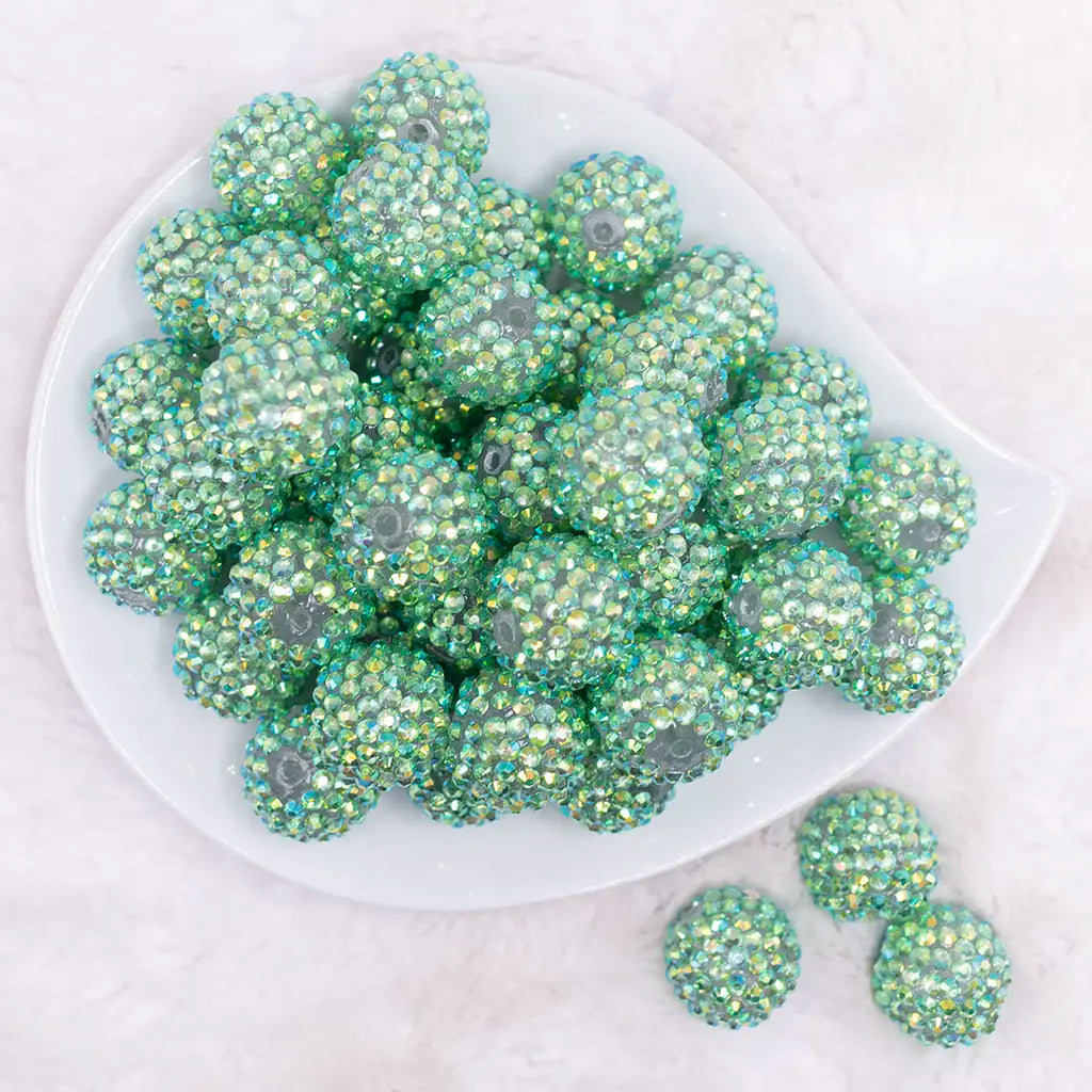 20mm Shimmer Green AB Rhinestone Bubblegum Beads | The BumbleBead Company