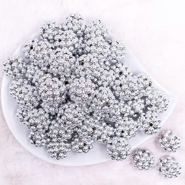 top view of a pile of 20mm Silver Berry Rhinestone Bubblegum Beads
