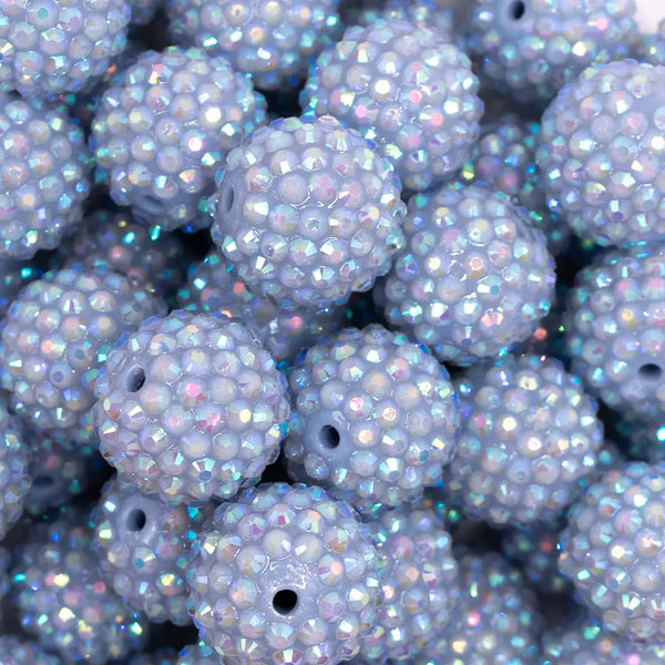 close up view of a pile of 20mm Slate Blue Rhinestone Bubblegum Beads