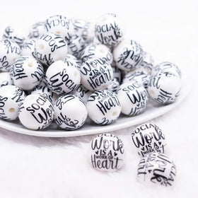 20mm Social Work Is A Work of Heart Print Acrylic Bubblegum Beads - 10 count
