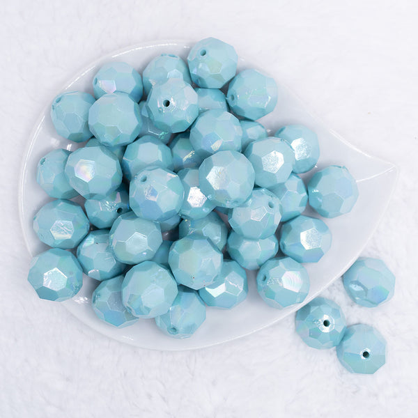 top view of a pile of 20mm Teal Blue Faceted AB Bubblegum Beads