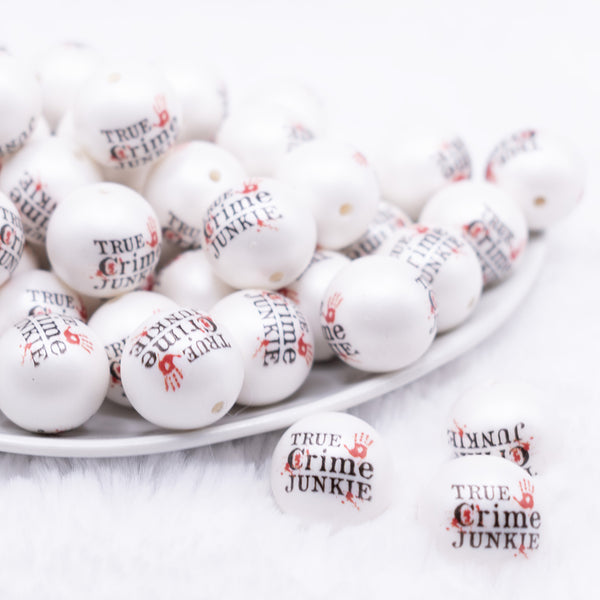 front view of a pile of 20mm True Crime Junkie Print Chunky Acrylic Bubblegum Beads - 10 Count