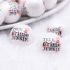 macro view of a pile of 20mm True Crime Junkie Print Chunky Acrylic Bubblegum Beads - 10 Count