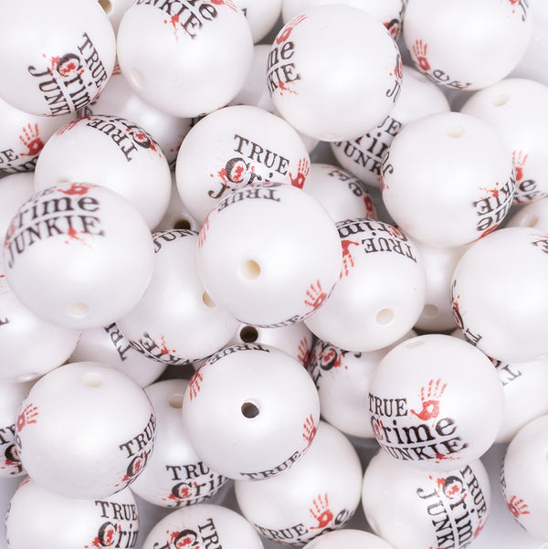 close up view of a pile of 20mm True Crime Junkie Print Chunky Acrylic Bubblegum Beads - 10 Count