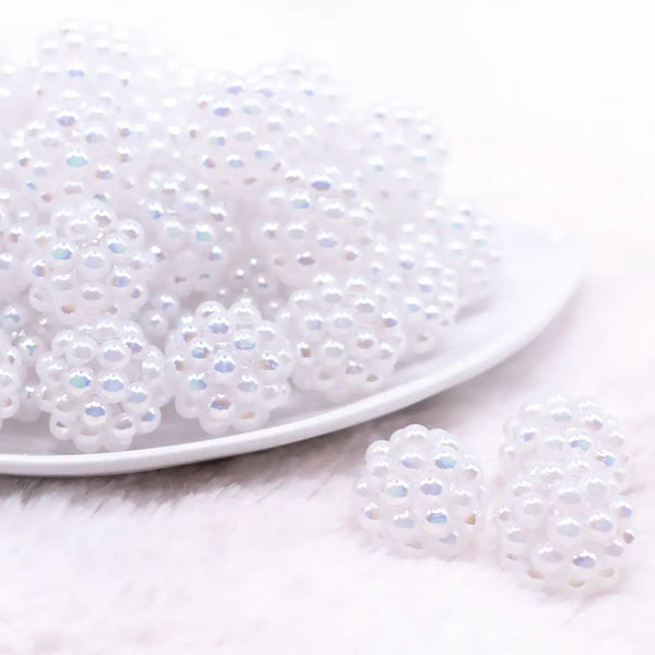 front view of a pile of 20mm White Berry Rhinestone Bubblegum Beads